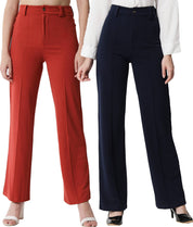 KOTTY Pack of 2 Women Regular Fit Dark Blue, Orange Viscose Rayon Trousers