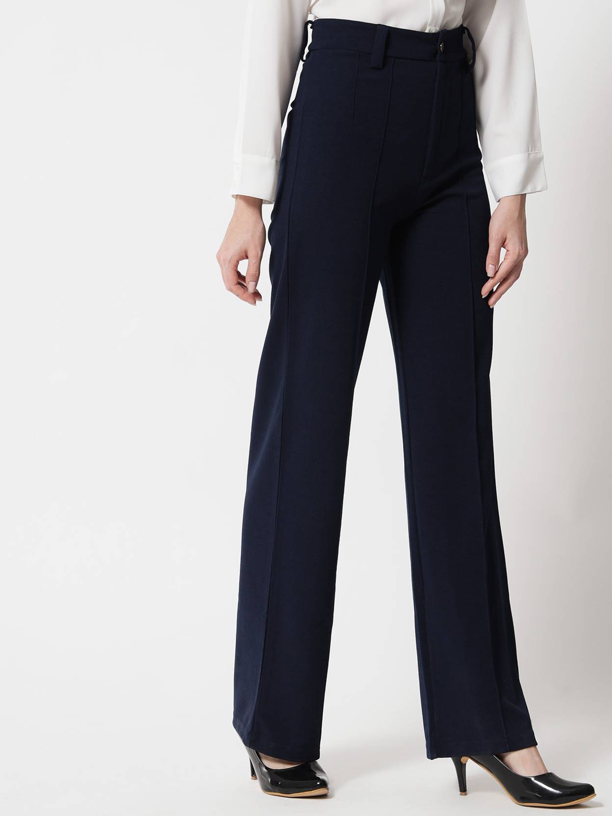 KOTTY Pack of 2 Women Regular Fit Dark Blue, Orange Viscose Rayon Trousers