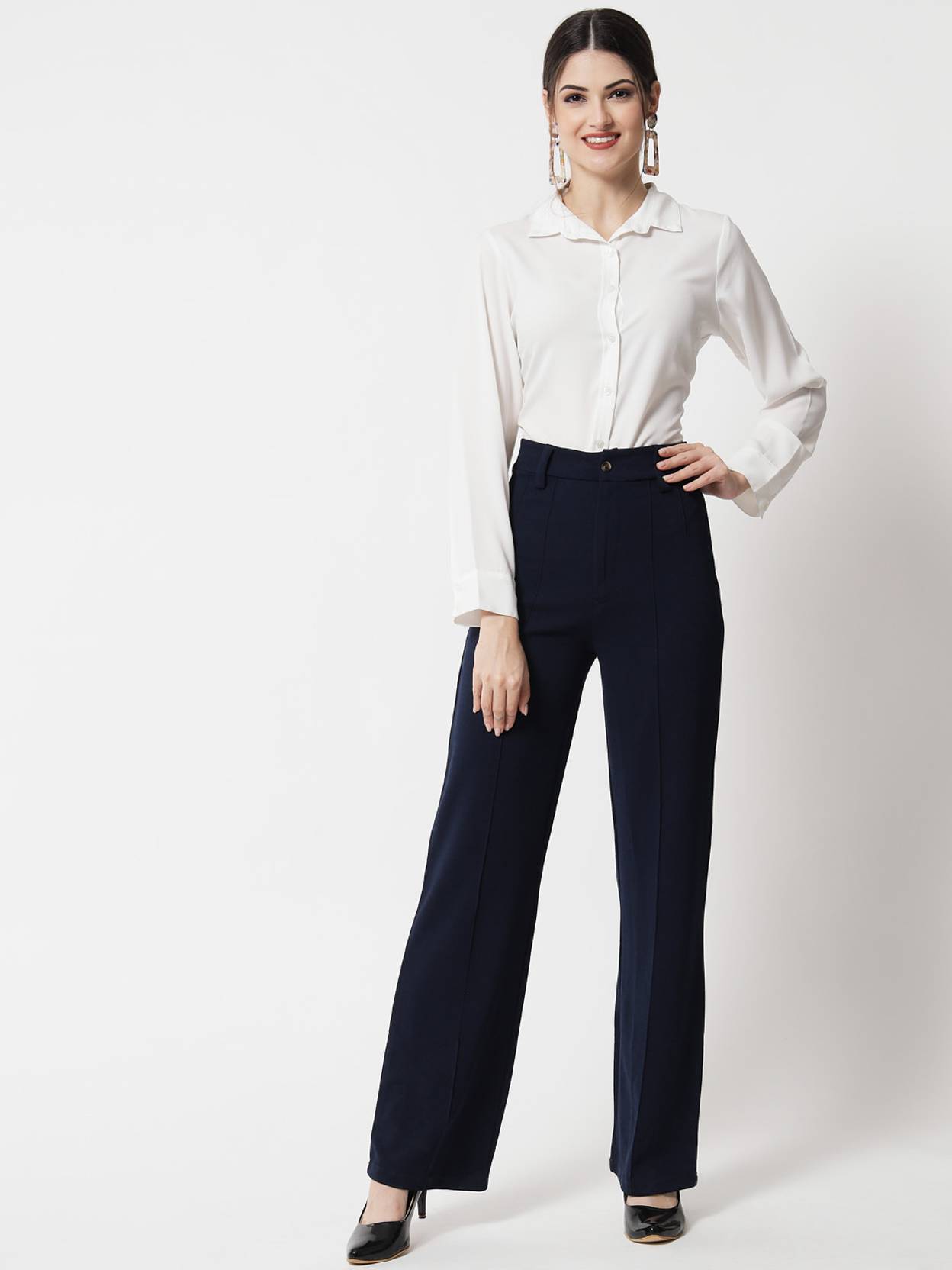 KOTTY Pack of 2 Women Regular Fit Dark Blue, Orange Viscose Rayon Trousers