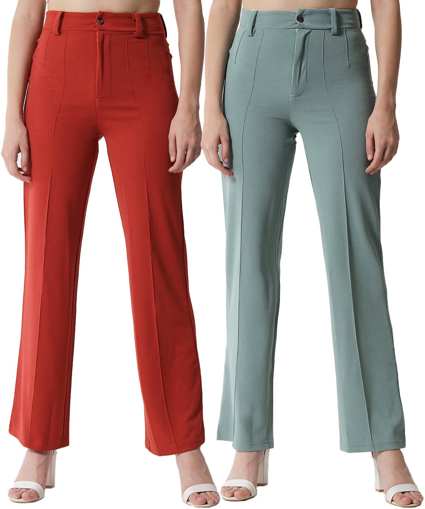 KOTTY Pack of 2 Women Regular Fit Light Green, Orange Viscose Rayon Trousers