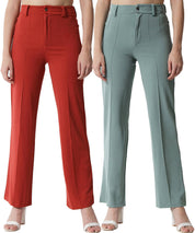 KOTTY Pack of 2 Women Regular Fit Light Green, Orange Viscose Rayon Trousers