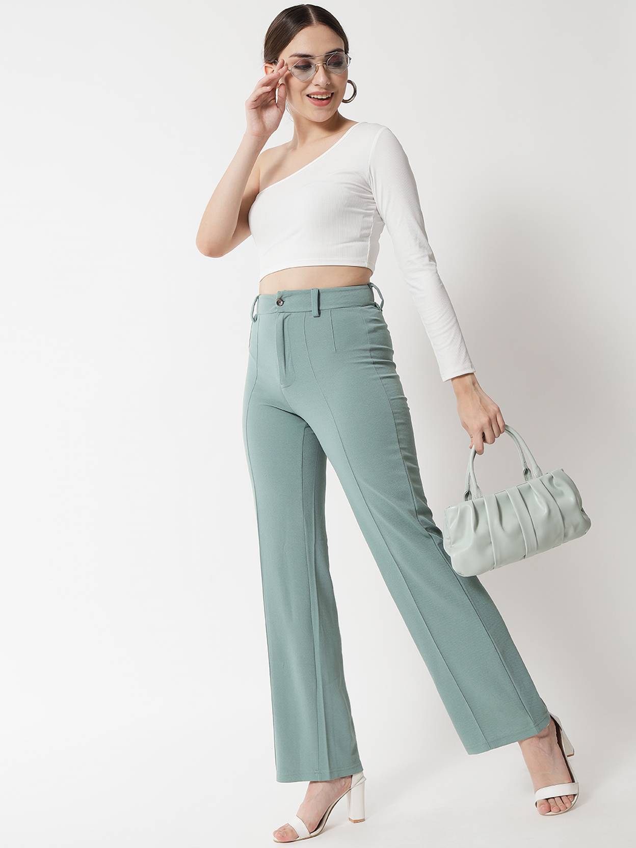KOTTY Pack of 2 Women Regular Fit Light Green, Orange Viscose Rayon Trousers