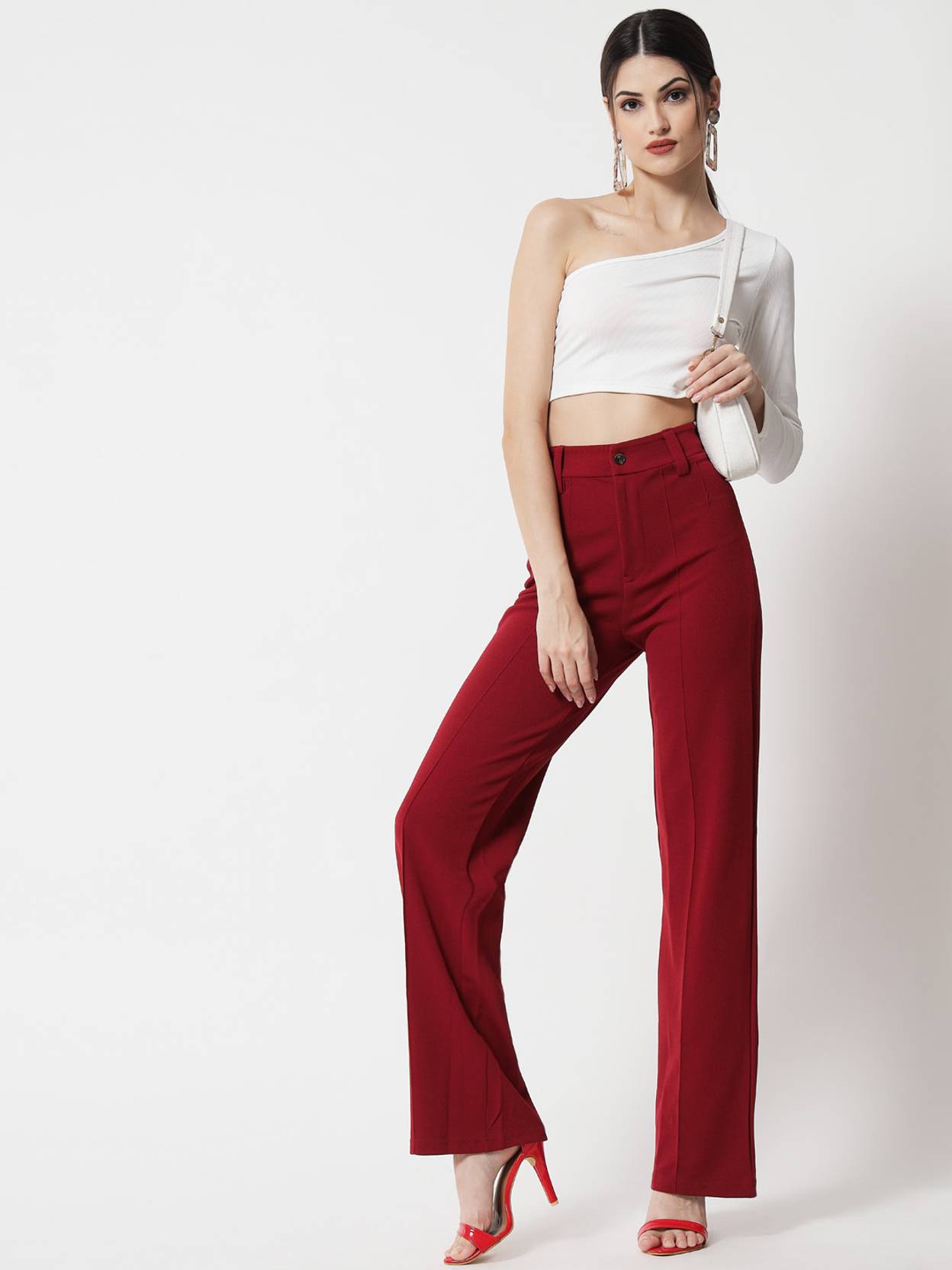 KOTTY Pack of 2 Women Regular Fit Maroon, Dark Blue Viscose Rayon Trousers