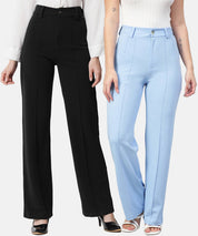 KOTTY Pack of 2 Women Regular Fit Multicolor Viscose Rayon Trousers