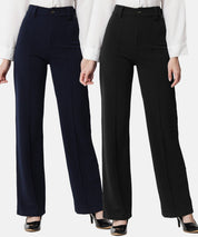 KOTTY Pack of 2 Women Regular Fit Multicolor Viscose Rayon Trousers