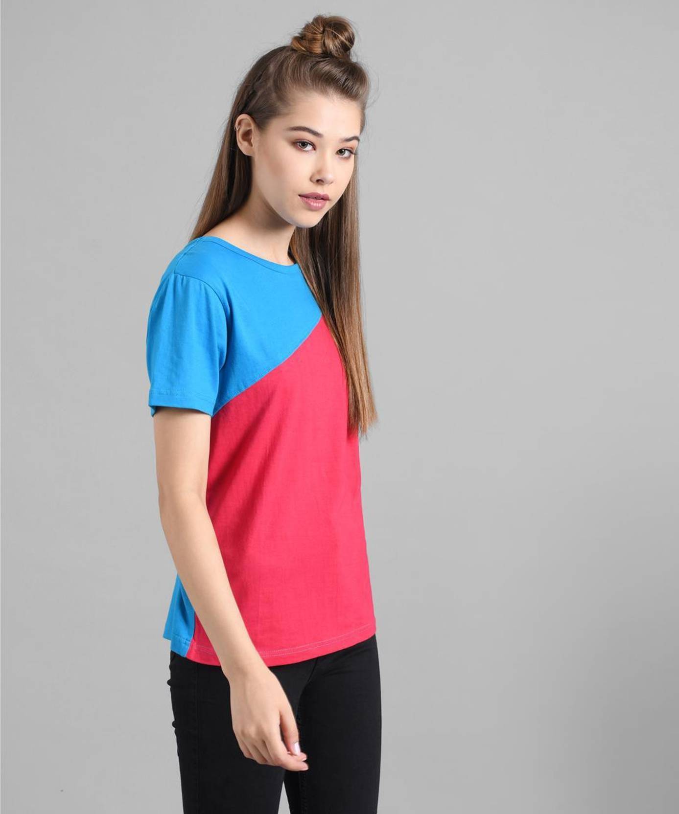 KOTTY Pack of 3 Women Colorblock Round Neck Cotton Blend Multicolor T-Shirt