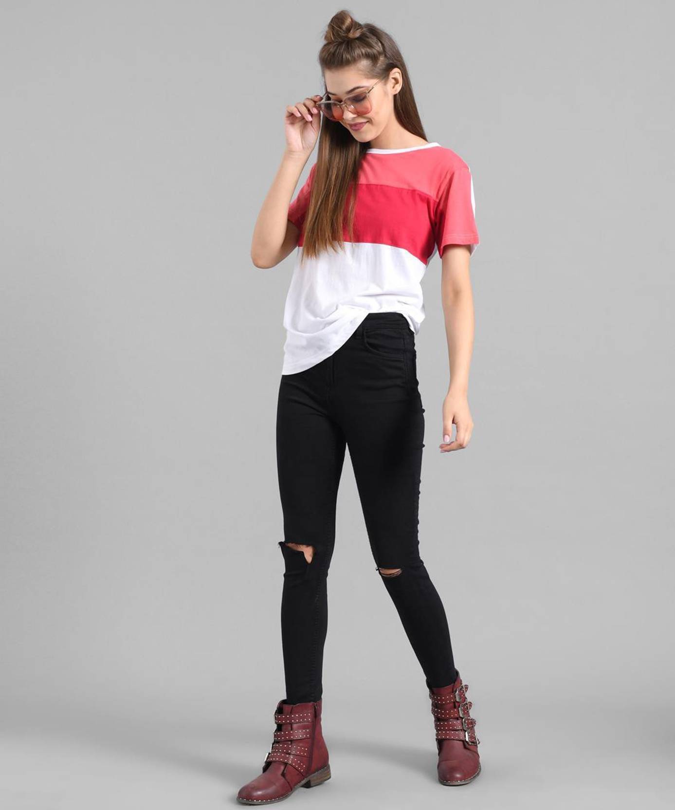 KOTTY Pack of 3 Women Colorblock Round Neck Cotton Blend Multicolor T-Shirt