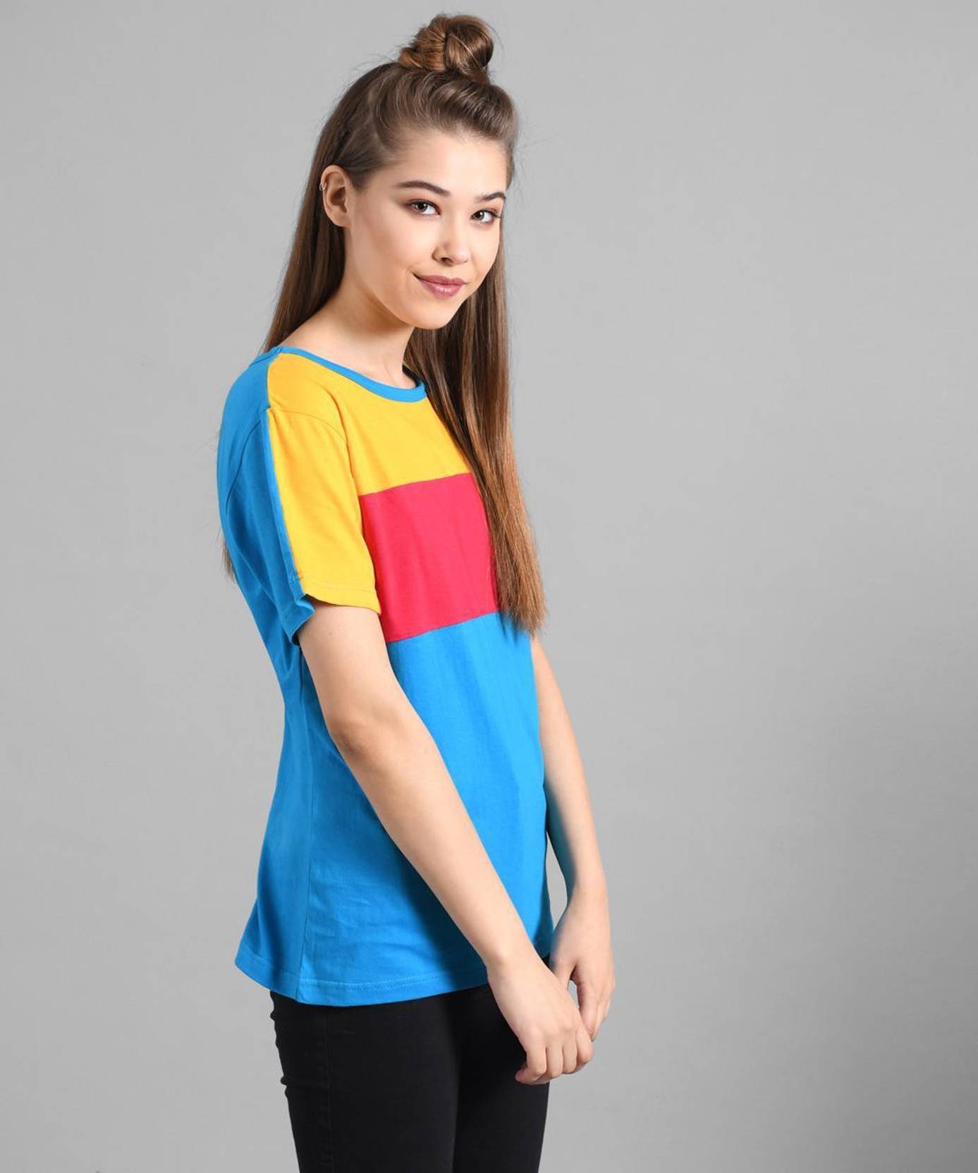 KOTTY Pack of 3 Women Colorblock Round Neck Cotton Blend Multicolor T-Shirt
