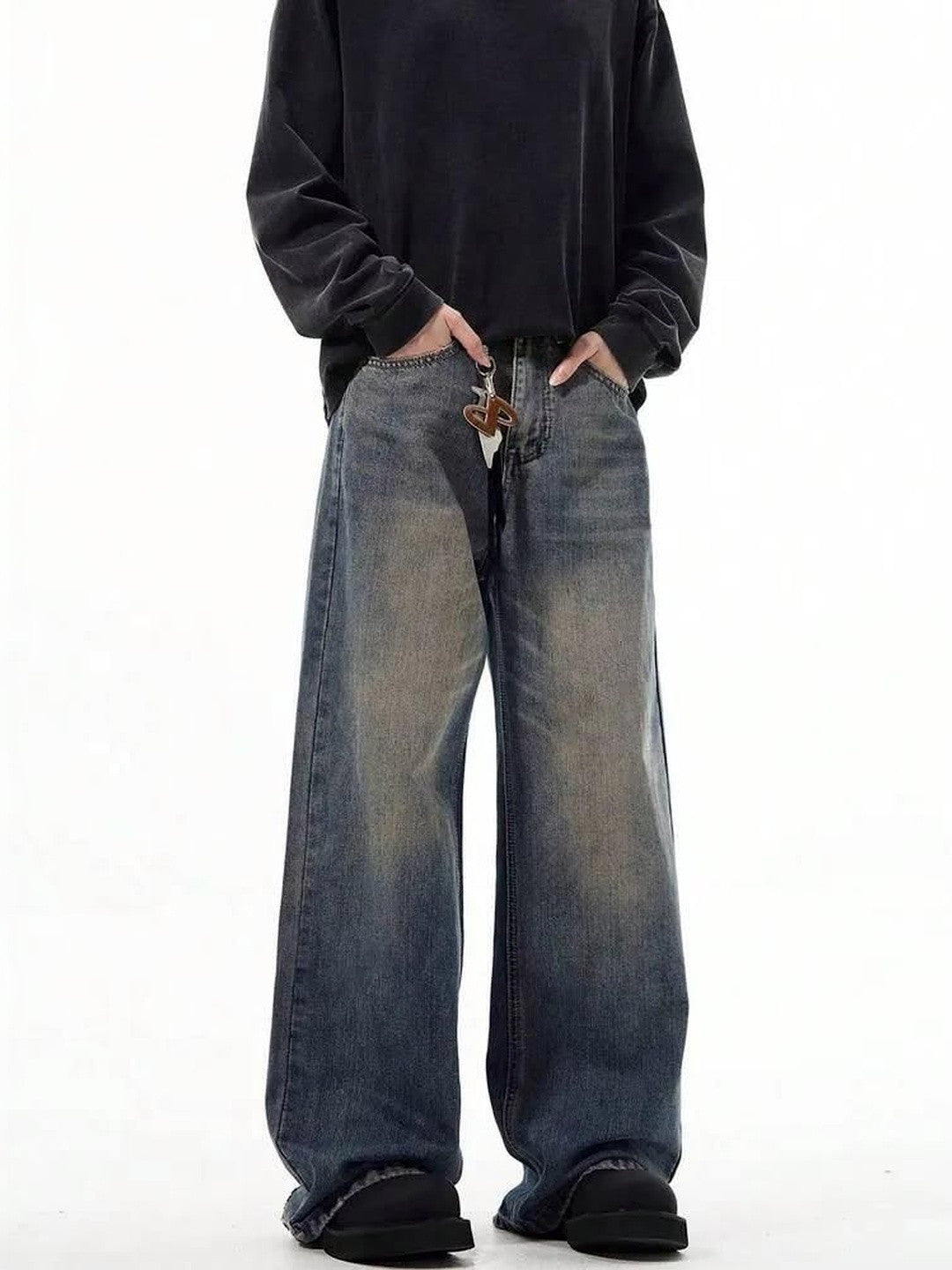 Kotty Men Wide Leg Low Rise Light Fade Stretchable Jeans