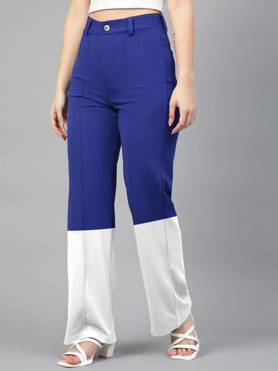 Kotty Women Colourblocked High-Rise Easy Wash Trousers