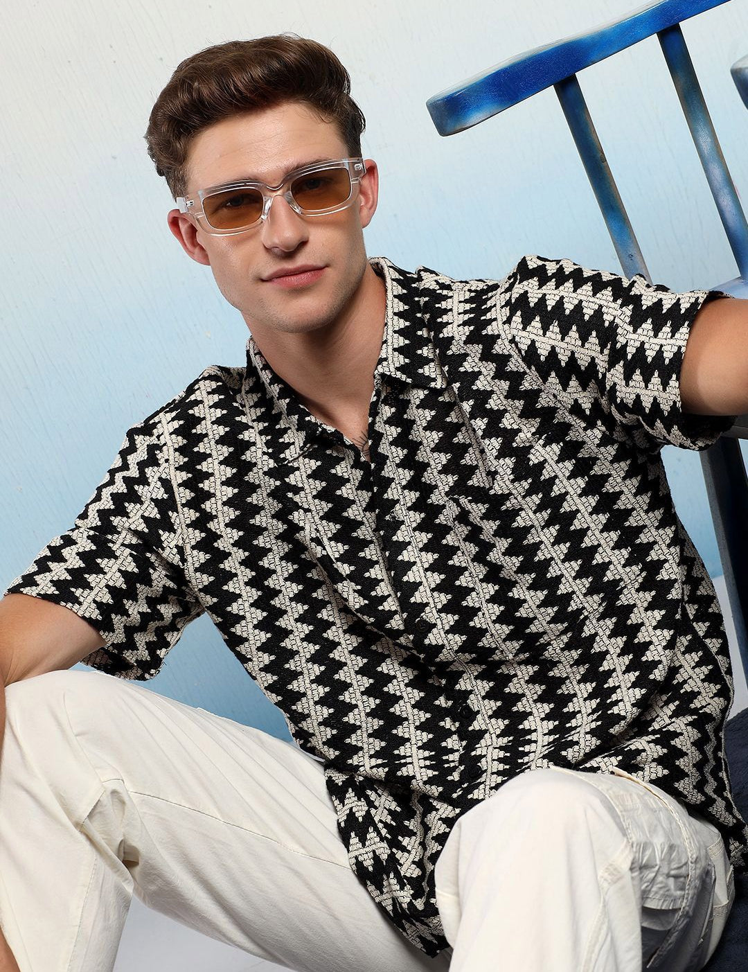 Kotty Men Sheer Striped Casual Shirt