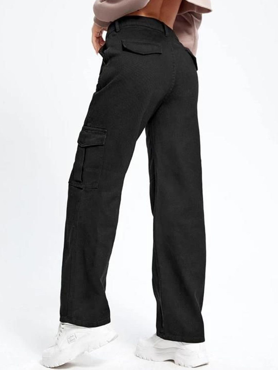 Kotty Women Cotton Straight Fit High-Rise Cargo Styles Jeans