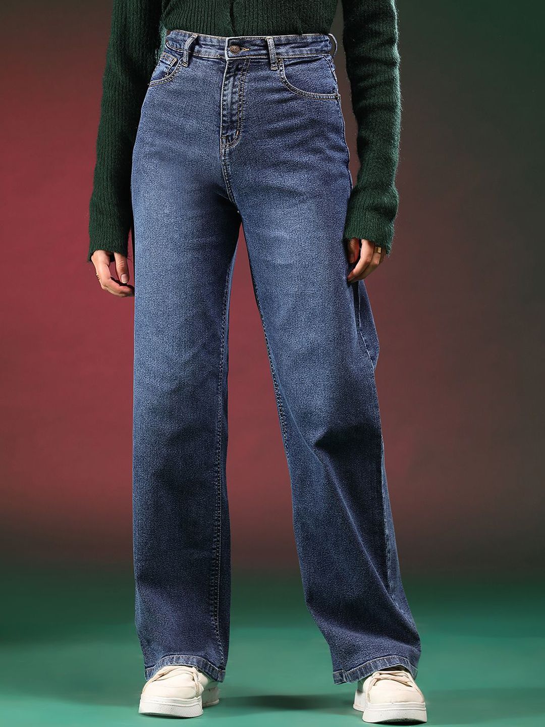 Kotty Women Straight Fit High-Rise Stretchable Cotton Jeans