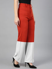 Kotty Women Colourblocked High-Rise Straight Fit Easy Wash Regular Trousers