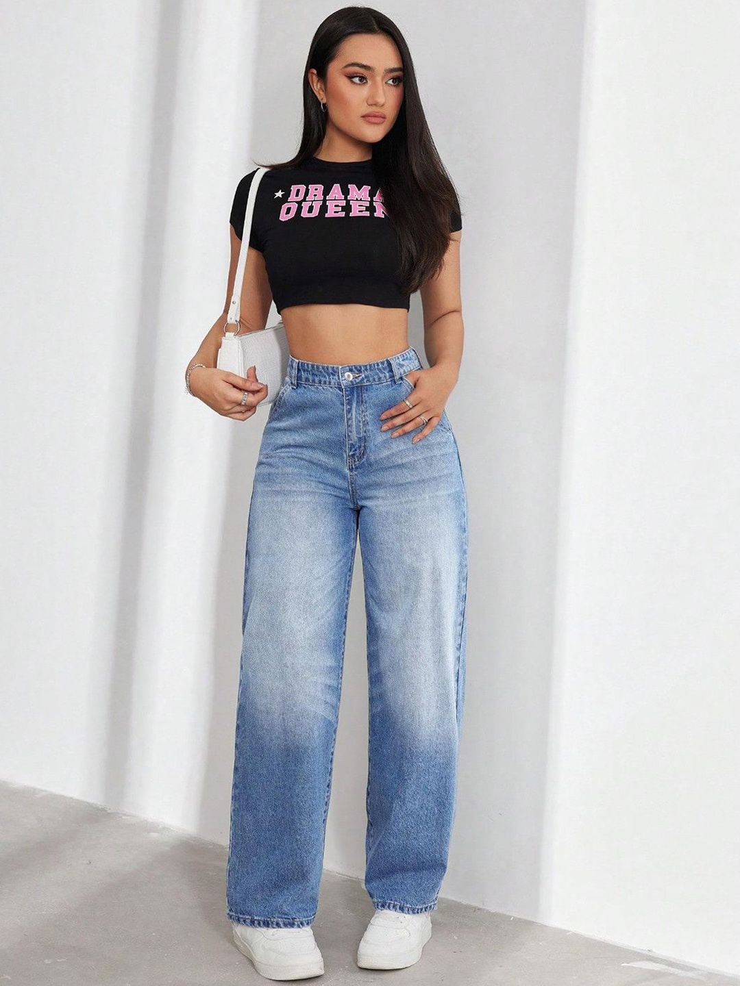 Kotty Women Jean Wide Leg High-Rise Heavy Fade Stretchable Jeans