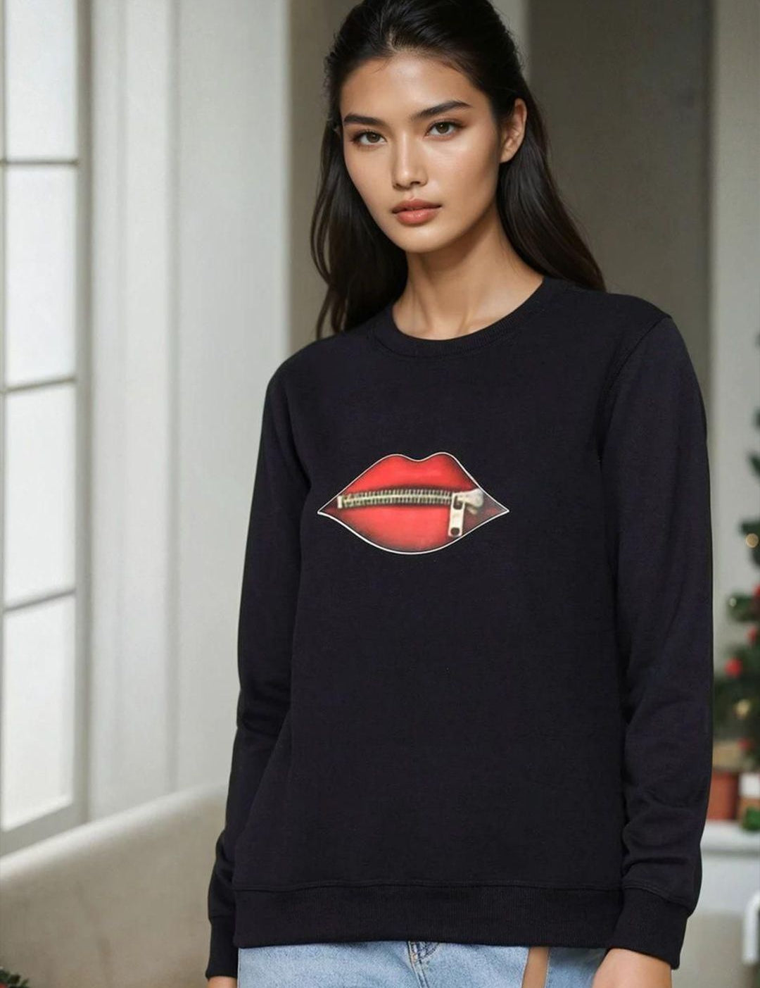 Kotty Women Printed Round Neck Pullover Sweatshirt