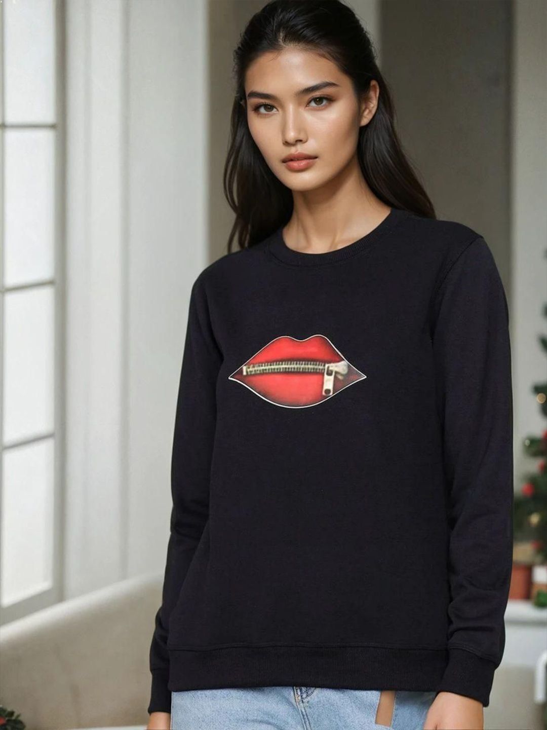 Kotty Women Printed Round Neck Pullover Sweatshirt