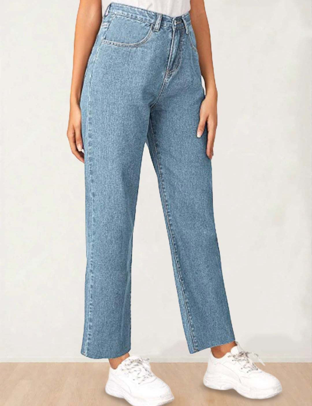 Kotty Women Straight Fit High-Rise Clean Look Stretchable Cotton Jeans