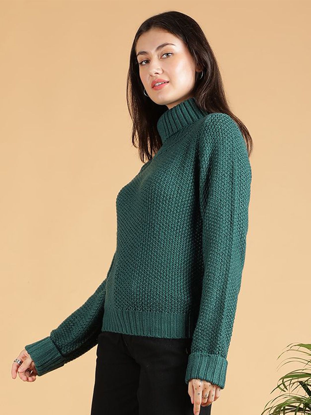 Kotty Women Turtle Neck Ribbed Pullover Sweater