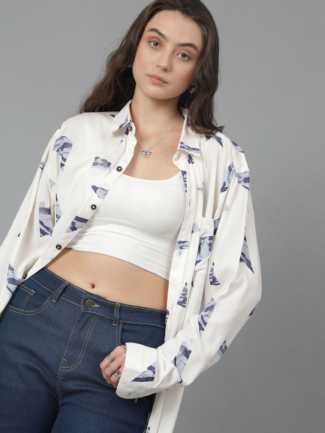 Kotty Women Spread Collar Conversational Printed Cotton Oversized Casual Shirt