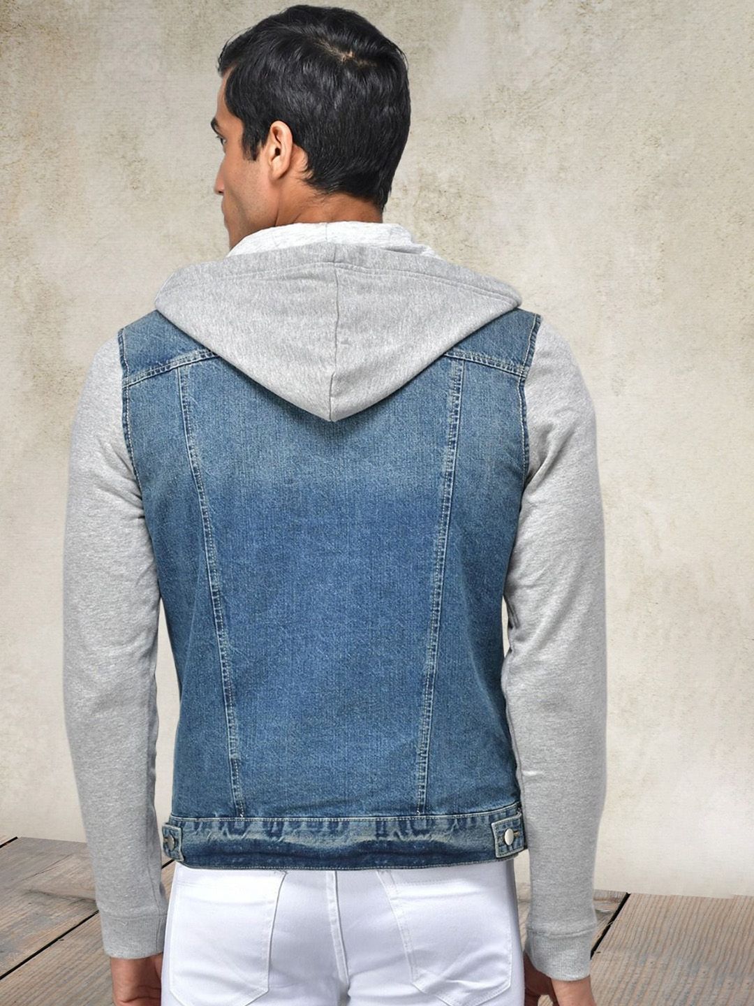 Kotty Men Hooded Solid Denim Jacket