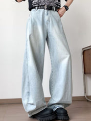 Kotty Men Wide Leg High Rise Light Fade Stretchable Jeans