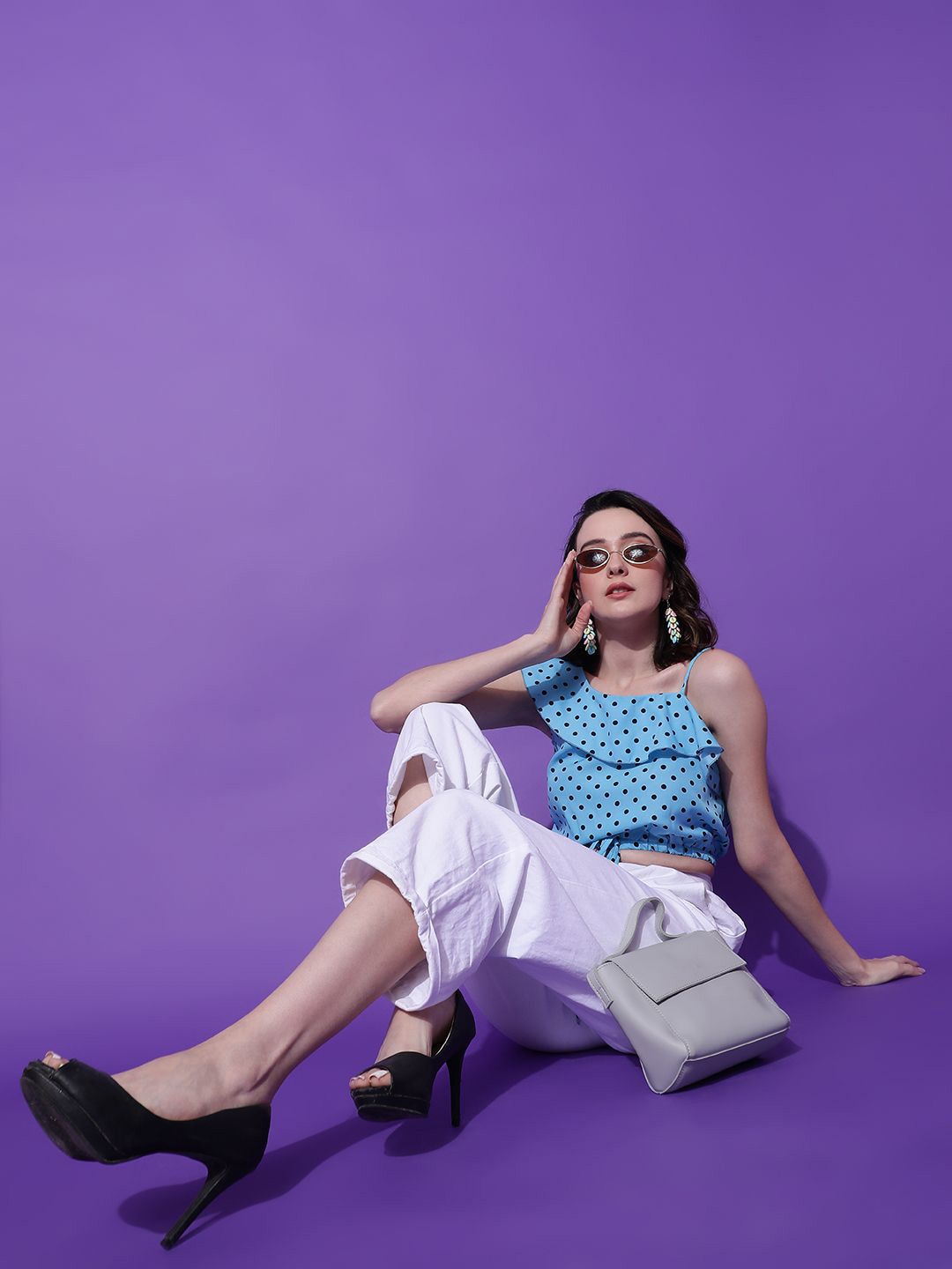 Kotty Women Polka Dots Printed One Shoulder  Top