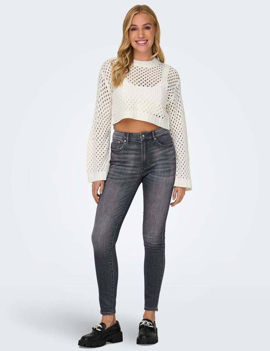 Kotty Women Open Knit Cotton Crop Pullover
