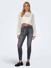 Kotty Women Open Knit Cotton Crop Pullover