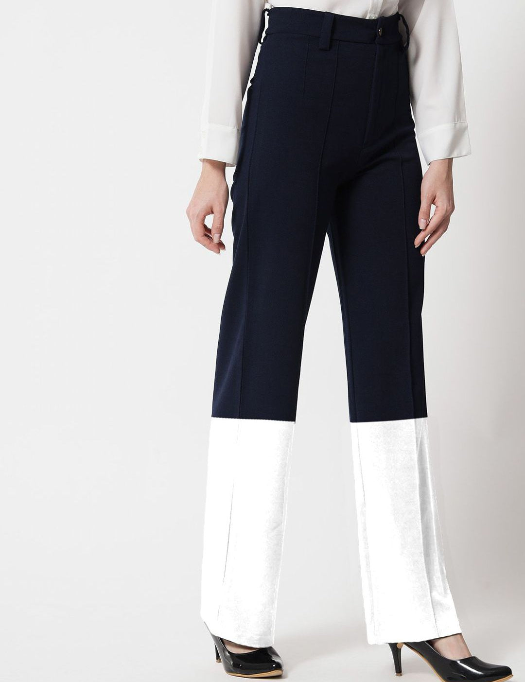 Kotty Women Colourblocked  Regular Fit High-Rise Easy Wash Flat-Front Trousers