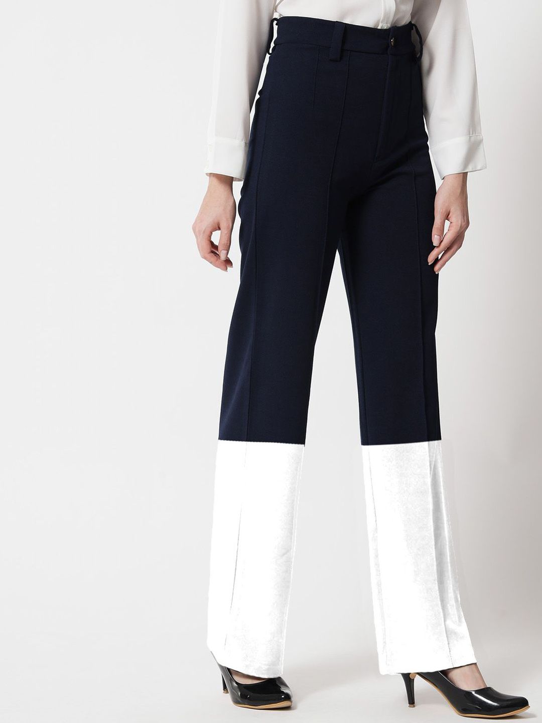 Kotty Women Colourblocked  Regular Fit High-Rise Easy Wash Flat-Front Trousers