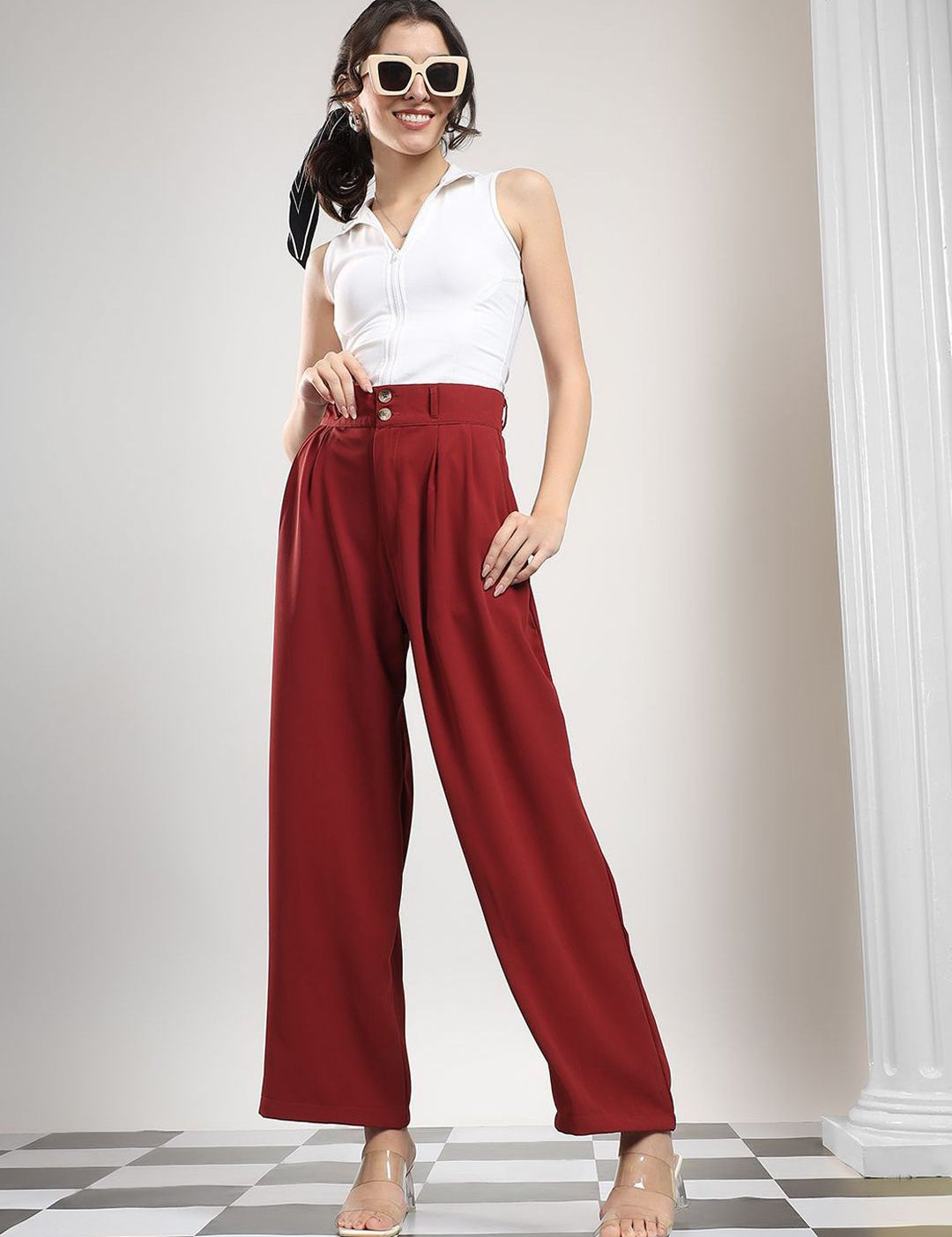 Kotty Women High-Rise Easy Wash Pleated Trousers