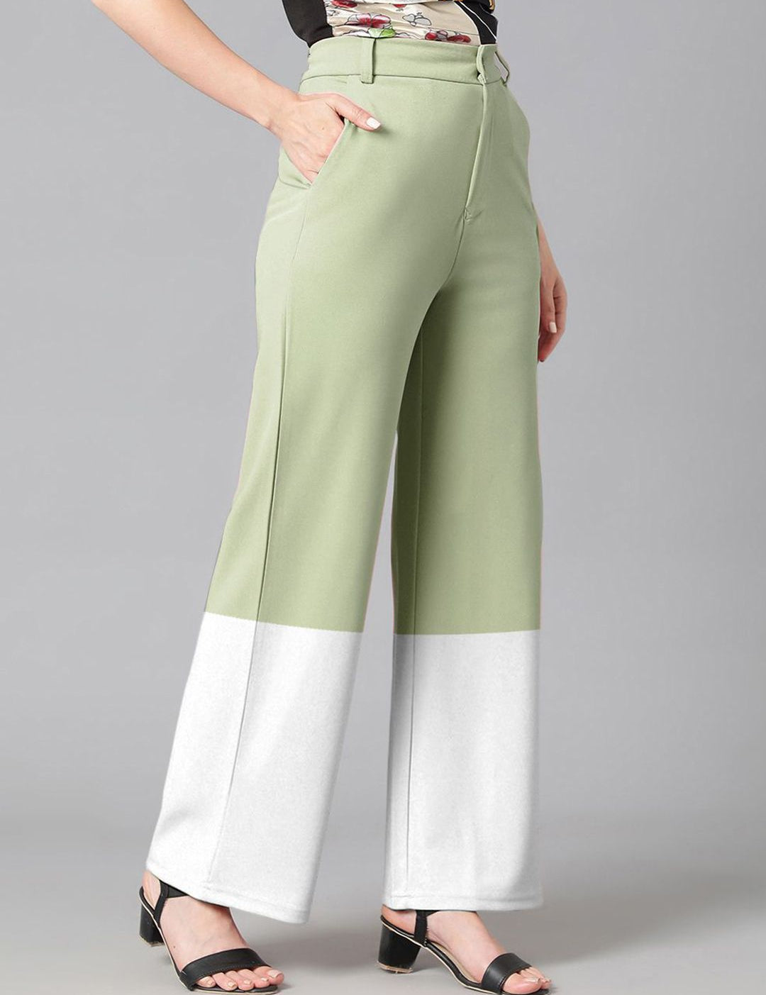 Kotty Women Colourblocked High-Rise Pleated Regular Trousers