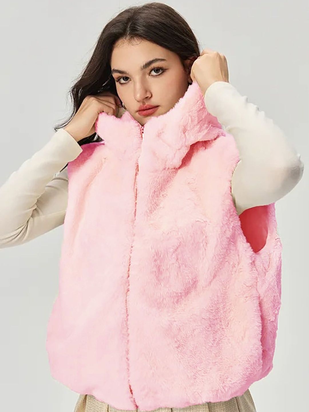 Kotty Women Hooded Self Design Open Front Jacket