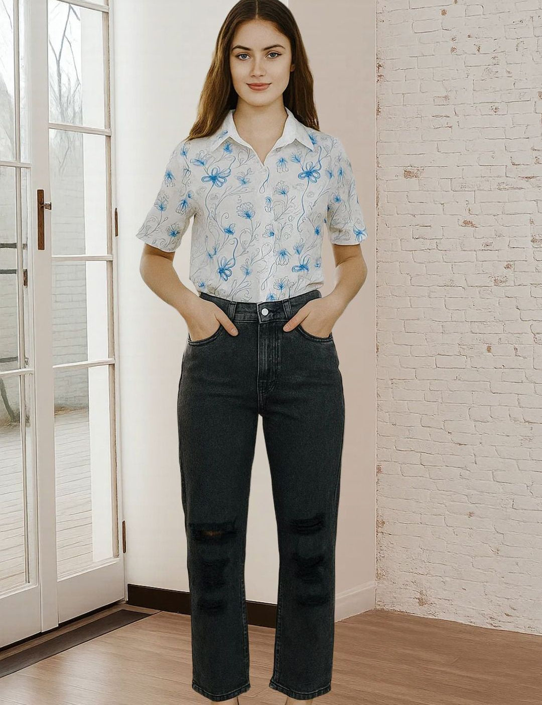 Kotty Women Relaxed Fit High-Rise Slash Knee Stretchable Jeans