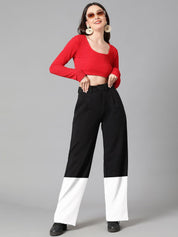 Kotty Women Colourblocked High-Rise Easy Wash Regular Trousers 