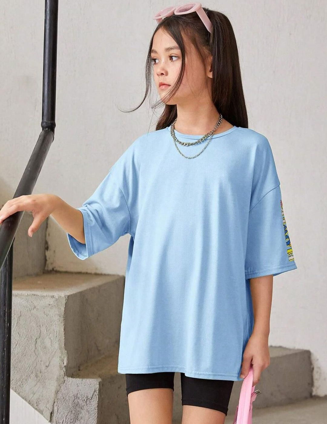 Kotty Girls Graphic Printed Round Neck Cotton Oversized T-shirt