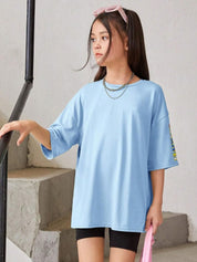 Kotty Girls Graphic Printed Round Neck Cotton Oversized T-shirt