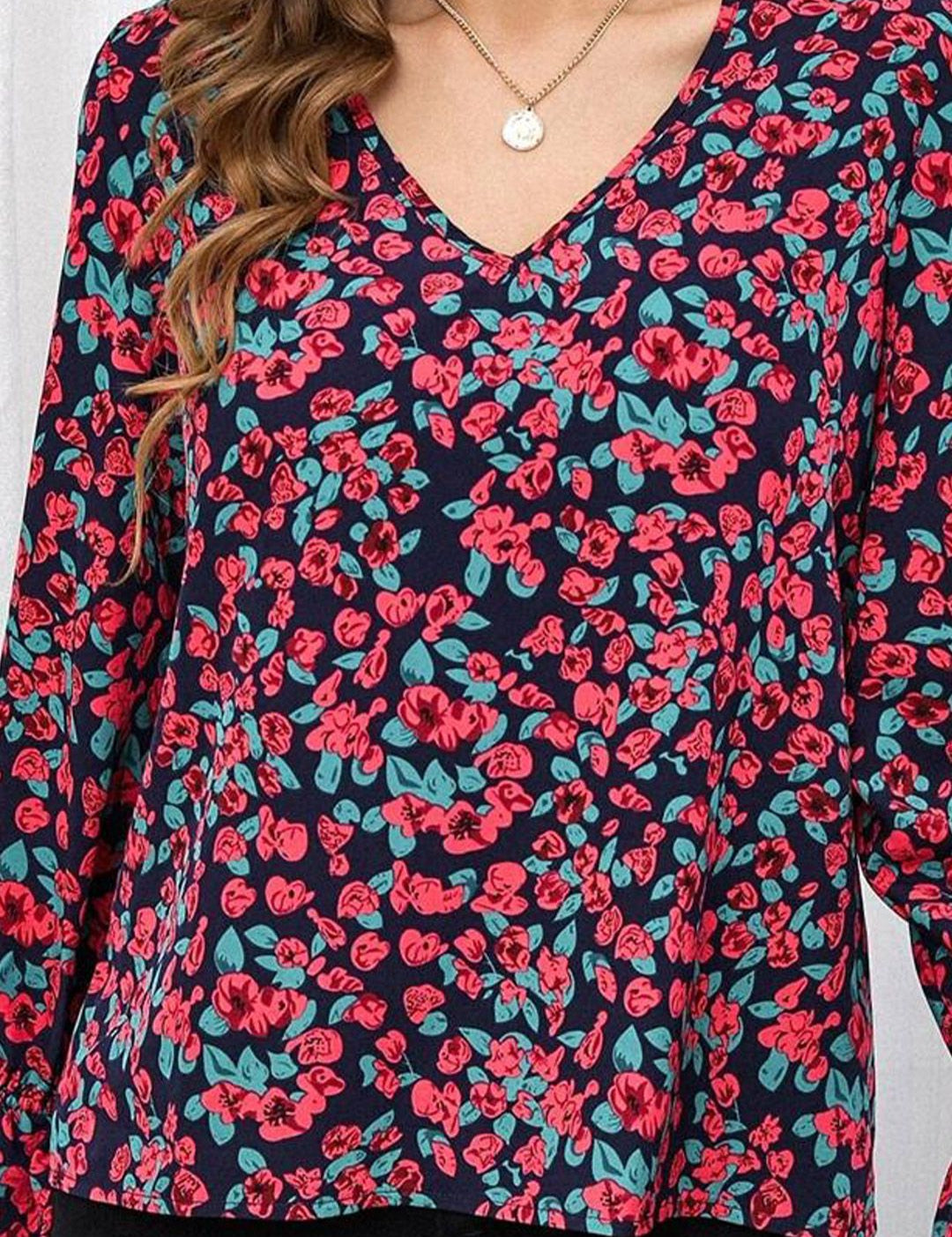 Kotty Floral Print Bell Sleeve Crepe Top