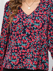 Kotty Floral Print Bell Sleeve Crepe Top