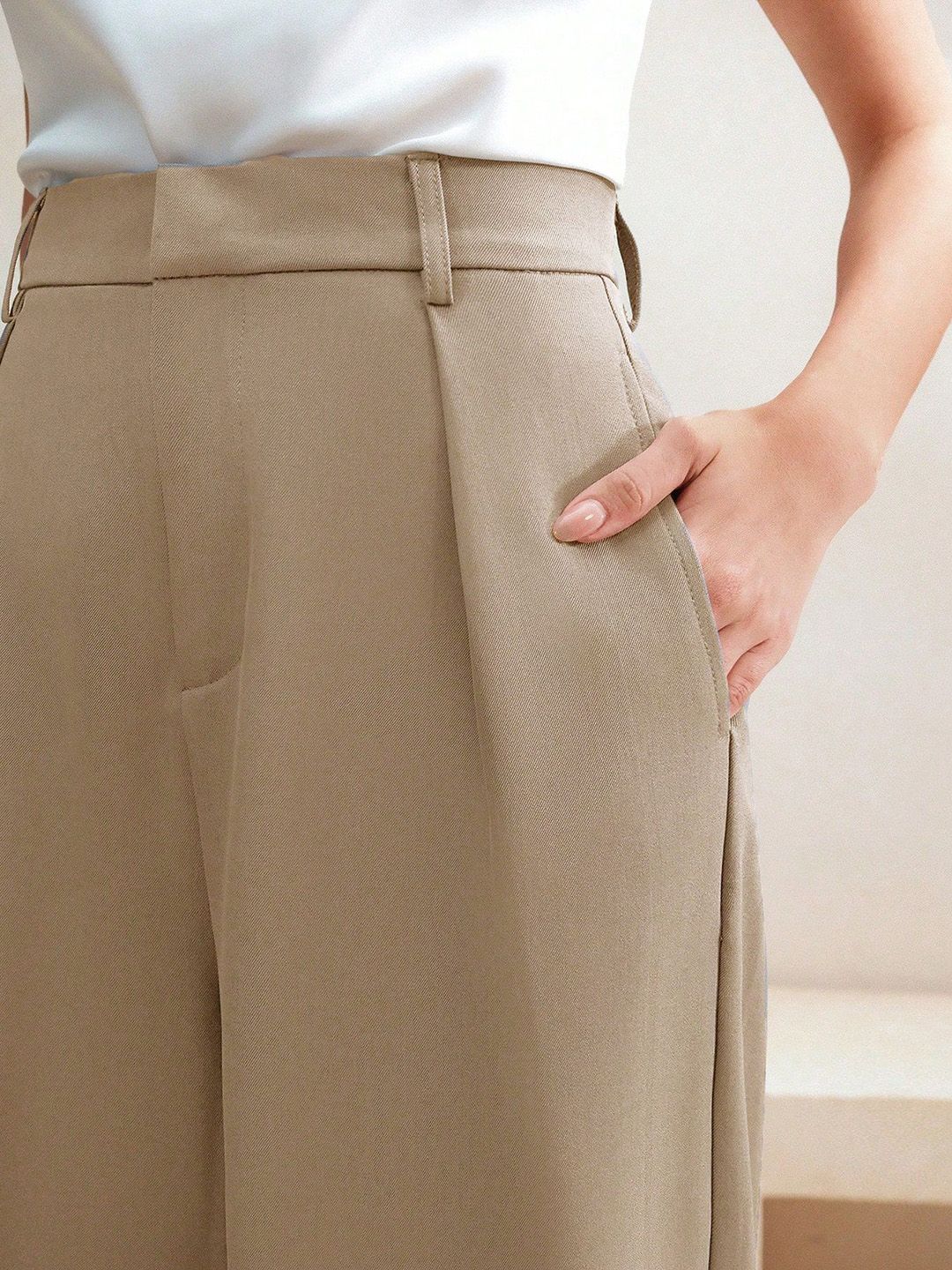 Kotty Women High-Rise Wide-Leg Pleated Korean Pants Trousers