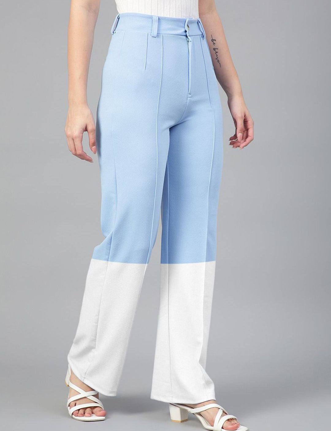 Kotty Women Colourblocked High-Rise Easy Wash Trousers