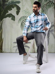 Kotty Men Spread Collar Tartan Checked Casual Shirt