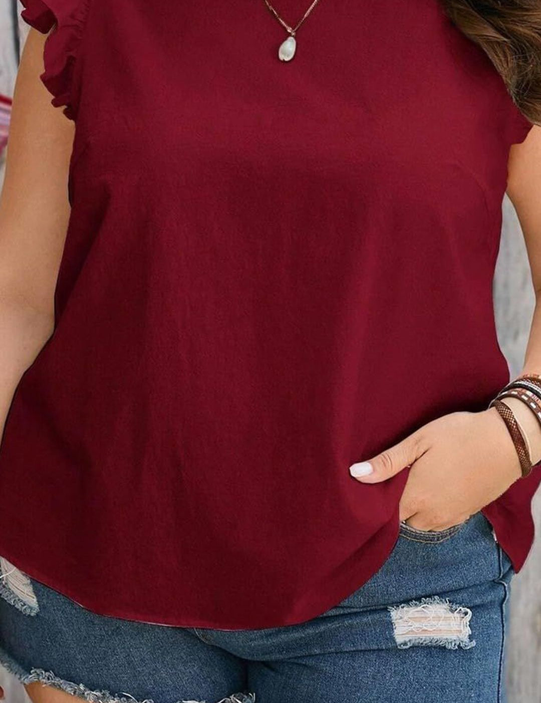 KOTTY Women Round Neck Flutter Sleeve Top