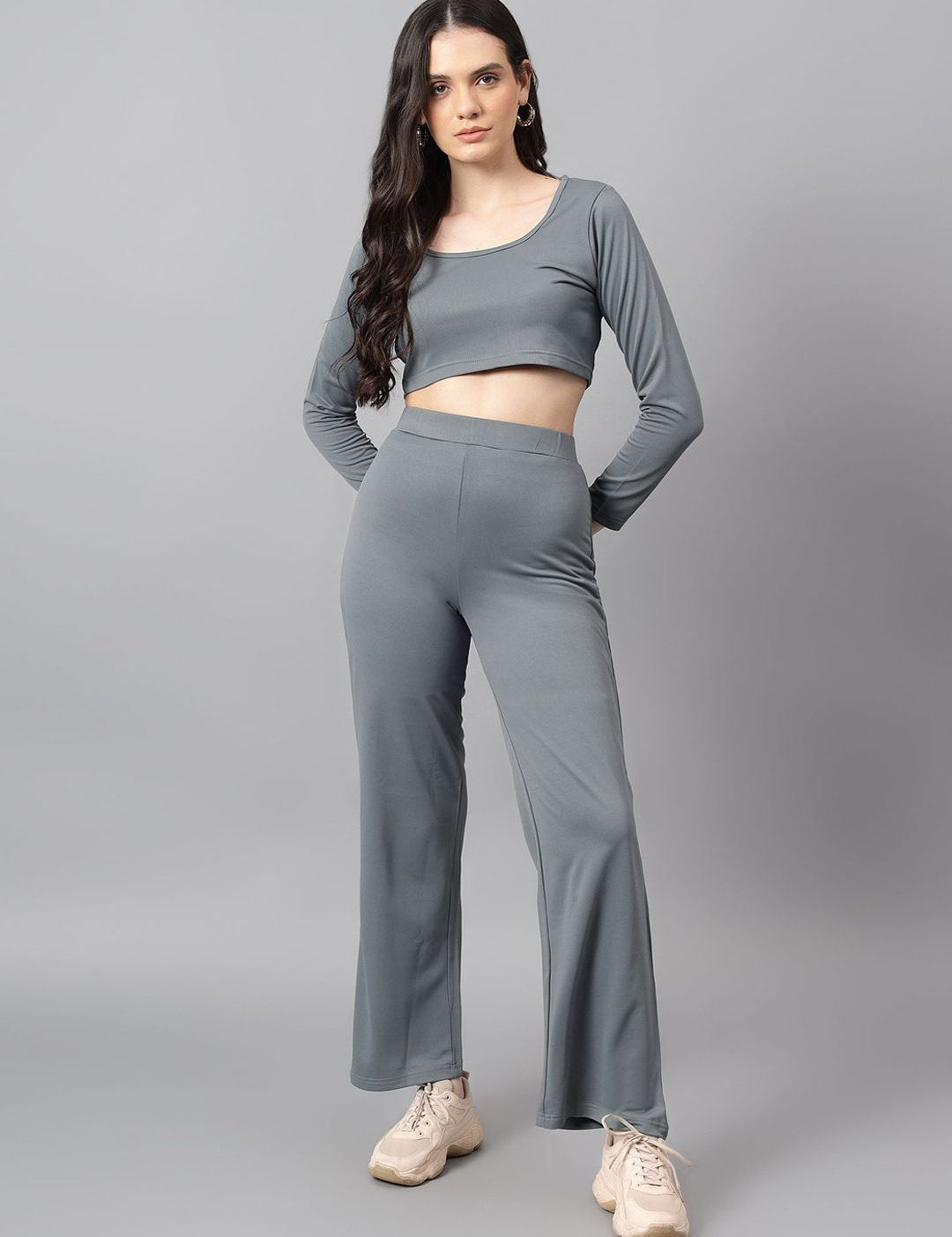 Kotty Grey Scoop Neck Top With Trouser