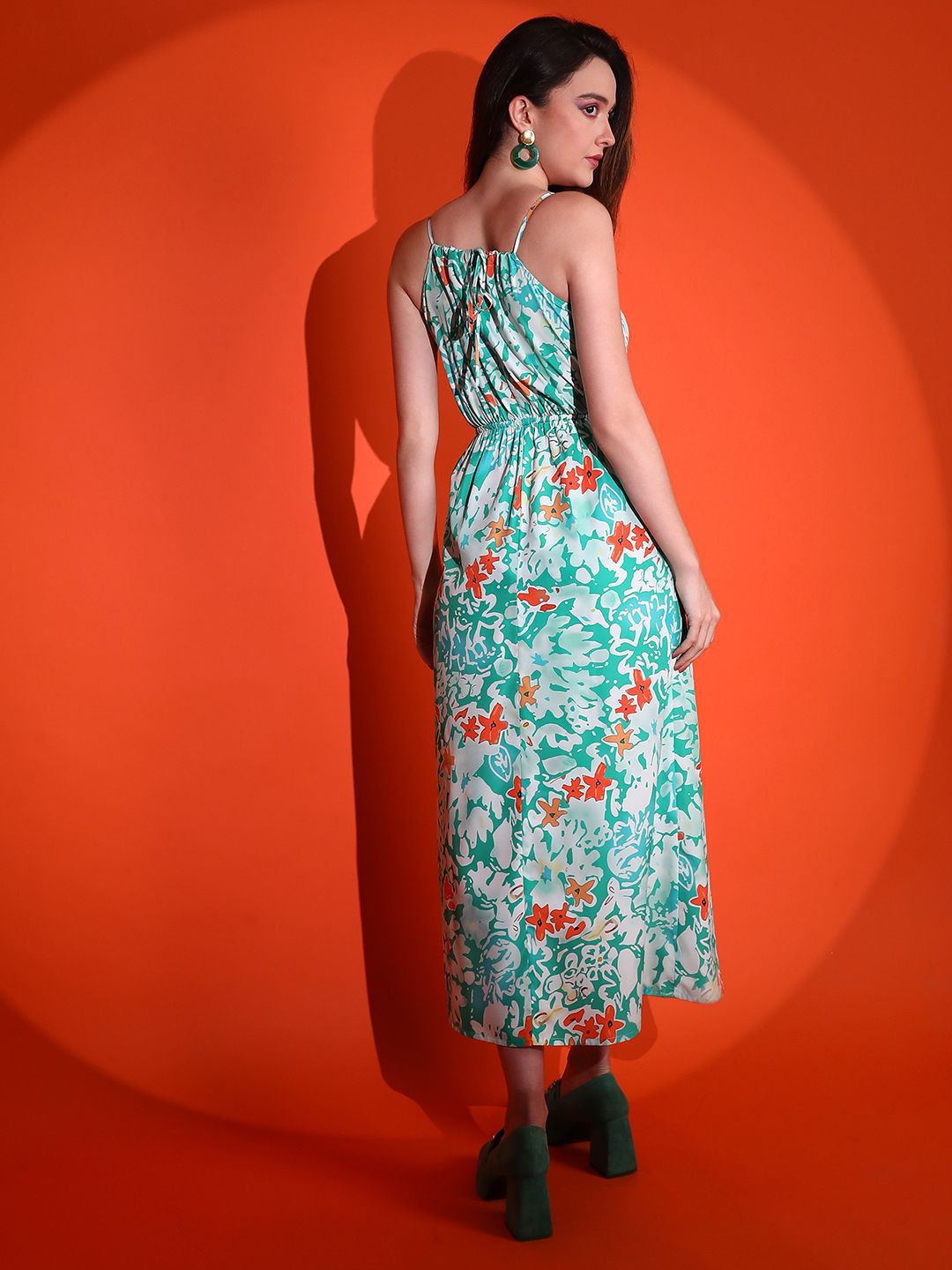 Kotty Women Floral Printed Shoulder Straps Maxi Dress