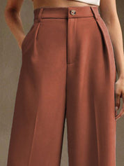 Kotty Women Straight Fit High-Rise Easy Wash Pleated Cotton Trousers
