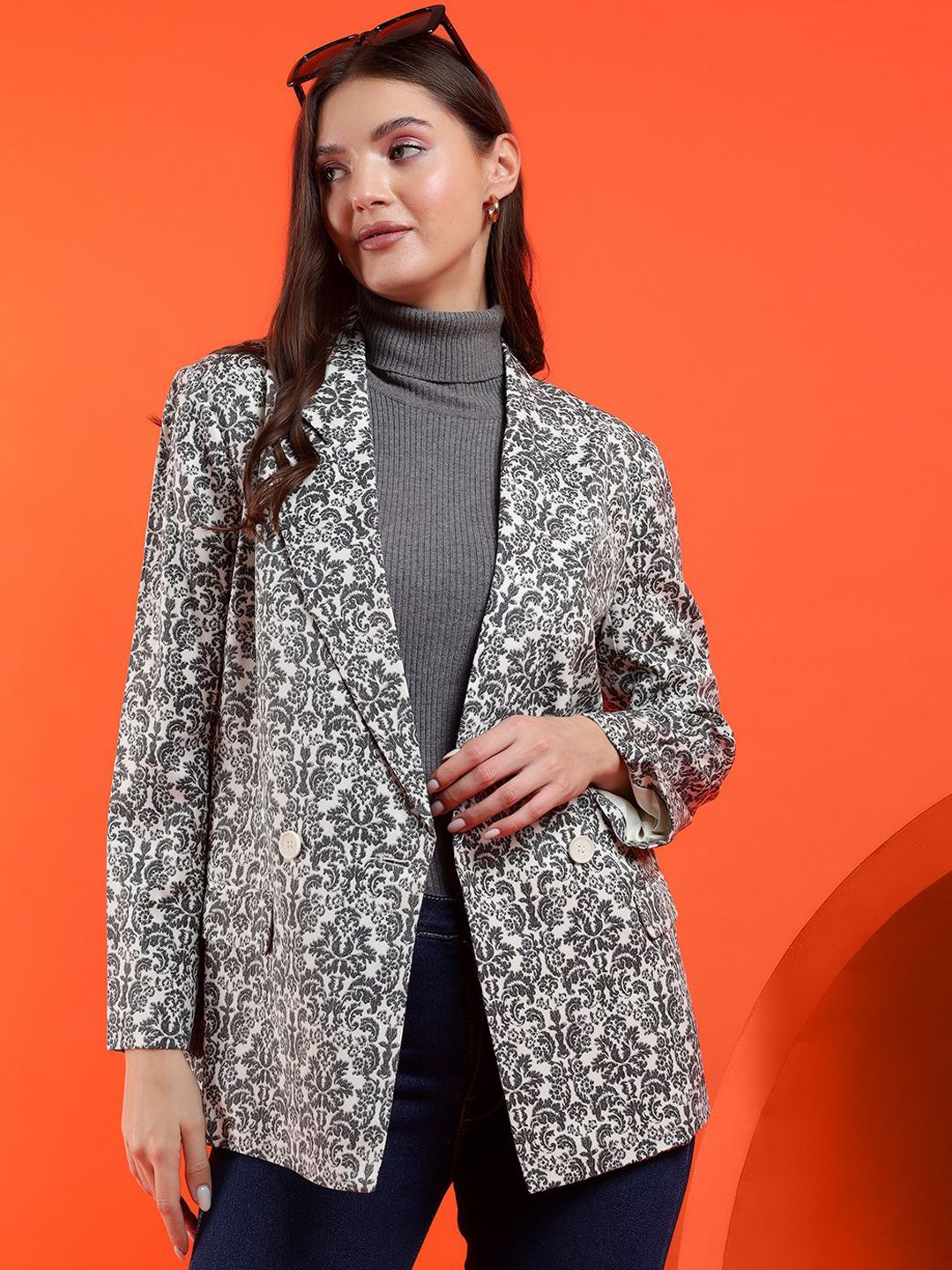 Kotty Women Printed Notched Overcoat