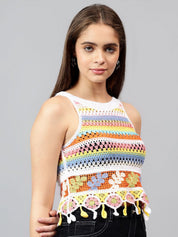 Kotty Women Self Design Boat Neck Cotton Top