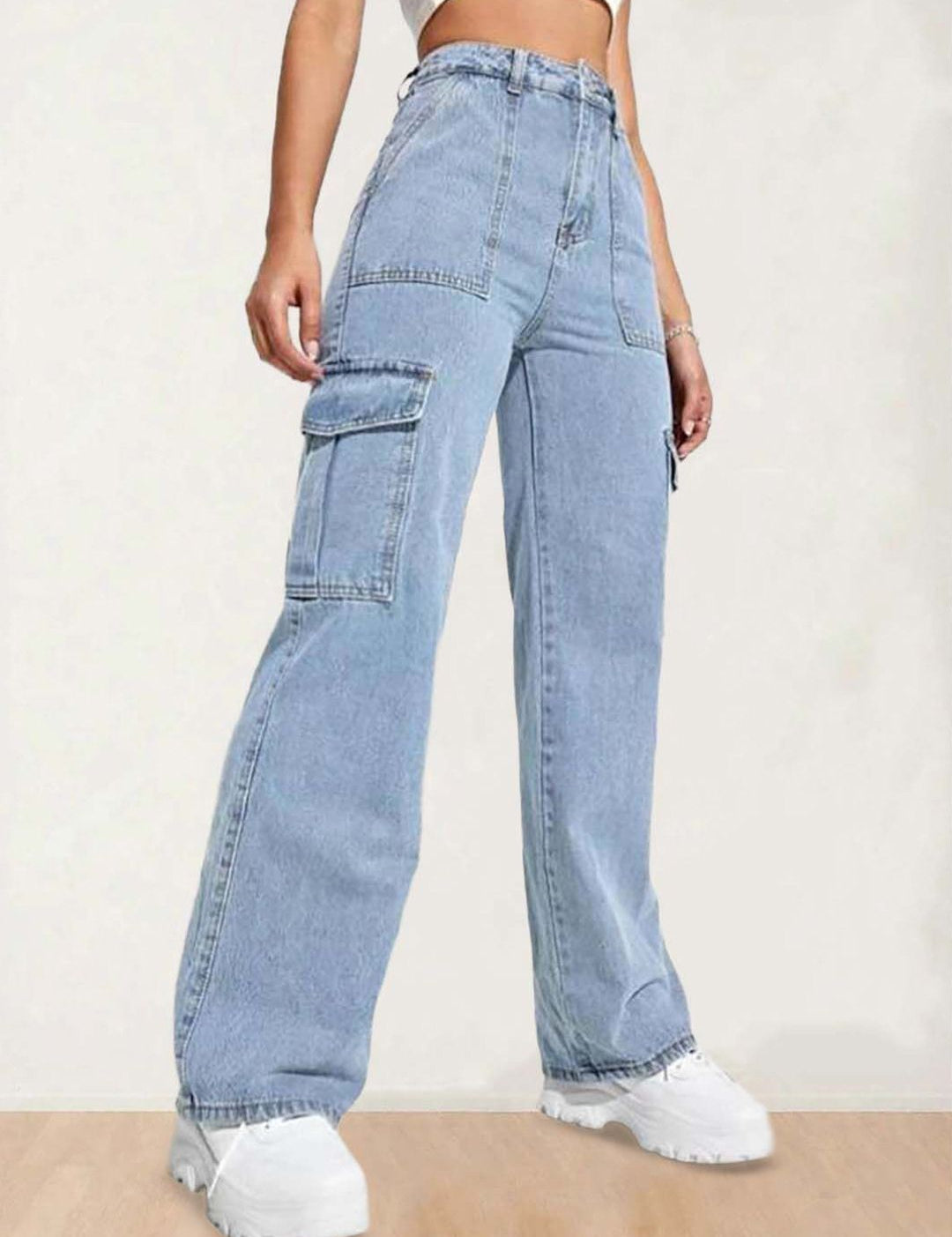 Kotty Women Regular Fit High-Rise Stretchable Cotton Cargo Jeans